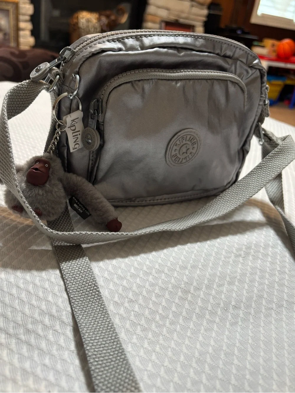 Kipling Silver-Gray Compact Crossbody Messenger